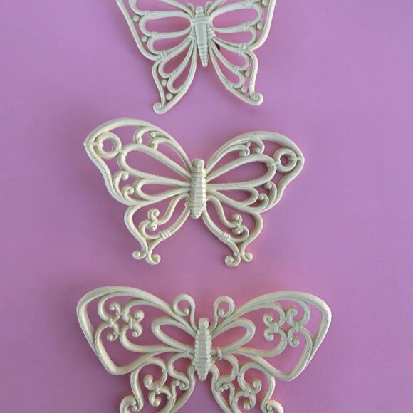 Homco Home Interiors Vintage White/Off White Butterfly Wall Plaques Set Of 3 Y2K - Picture 9 of 10